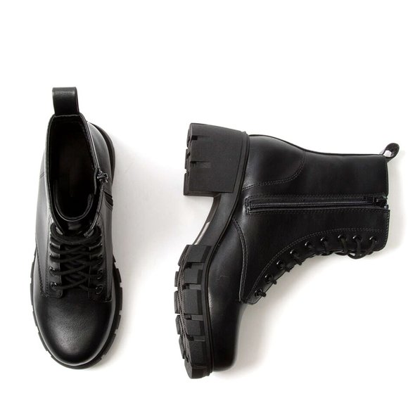 New Black Lace Up Combat Military Ankle Boots Booties - Picture 5 of 6